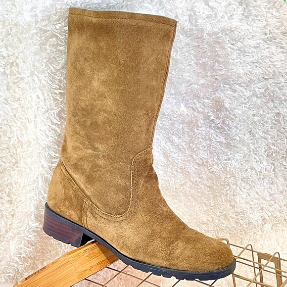 unlined Genuine Leather pull on high mid calf boots size: 7.5 brown - Picture 4 of 15